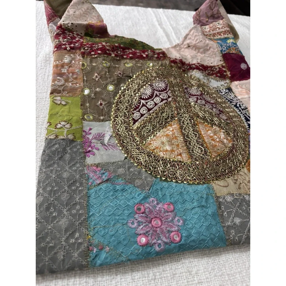 Bohemian Embroidered Multicolor Sling Bag Beaded Peace Sign Festival Concert‎